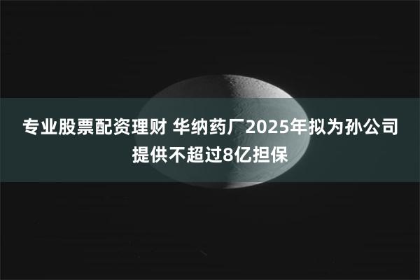 专业股票配资理财 华纳药厂2025年拟为孙公司提供不超过8亿担保